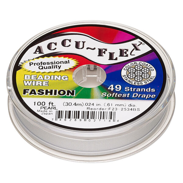 Beading wire, Accu-Flex®, nylon and stainless steel, pearl, 49 strand, 0.024-inch diameter. Sold per 100-foot spool. image number 0