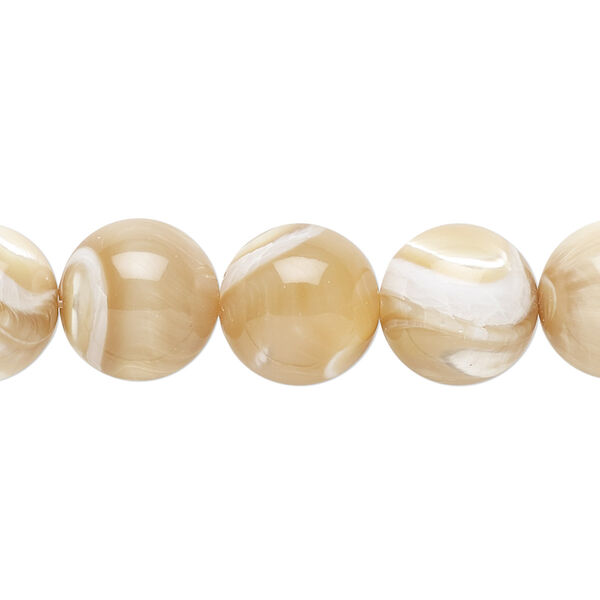 Bead, mother-of-pearl shell (natural), 12mm round, Mohs hardness 3-1/2. Sold per 15-1/2" to 16" strand. image number 0