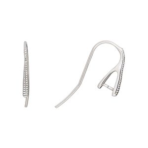 Ear wire fishhook 1pkg2 sterling silver, 14mm / horizontal line pattern / 4.7mm grip length setting, 20 gauge antiqued 1 pair