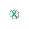 Bead, polymer clay, white / black / green, 14mm double-sided flat round with awareness ribbon. Sold per pkg of 30. image number 0