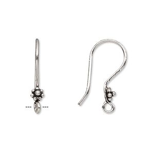 Ear wire fishhook 1pkg6 sterling silver, 21mm beaded flower / open loop, 18-20 gauge antiqued 3 pair