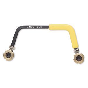 Saw frame, rubber / gold-finished brass / steel, black and yellow, 2-3/4 x 1-1/2 inches with 2-inch blade opening. Sold individually.