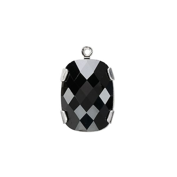Drop 1pk jet silver plate, Crystal Passions® 18x13mm rectangle 11504 image number 0