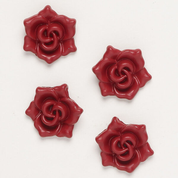 Charm, "pewter" (zinc-based alloy) and enamel, dark red, 18x16mm flower with hidden loop. Sold per pkg of 4. image number 0