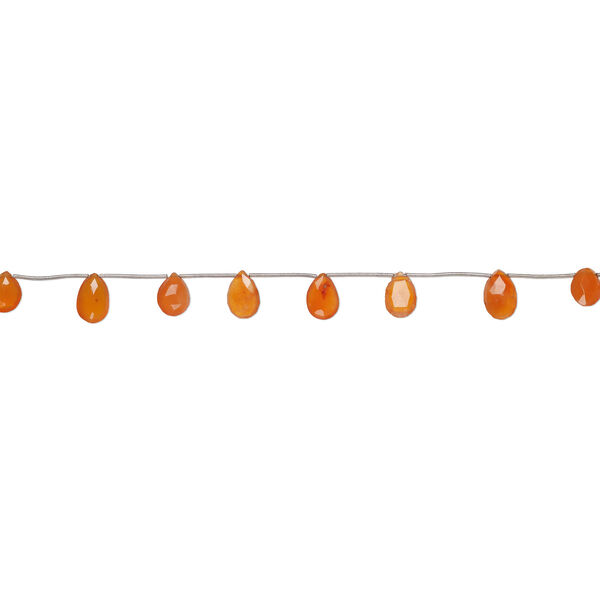 Carnelian 1pkg7, hand-cut top-drilled faceted puffed teardrop bead, 11x7mm-19x12mm light to medium image number 1