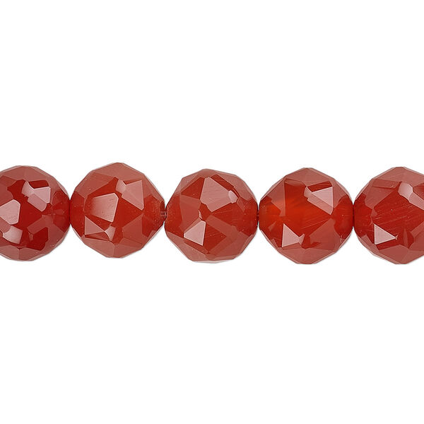 Bead, carnelian (dyed / heated), 10mm rose-cut round, B grade, Mohs hardness 6-1/2 to 7. Sold per 8-inch strand, approximately 20 beads. image number 0