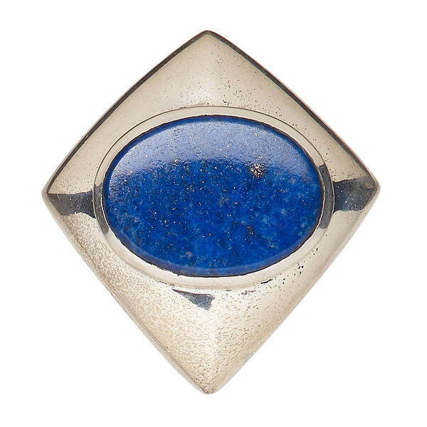 Pendant, lapis lazuli (natural) and sterling silver, 35x32mm diamond with hidden bail. Sold individually. image number 0