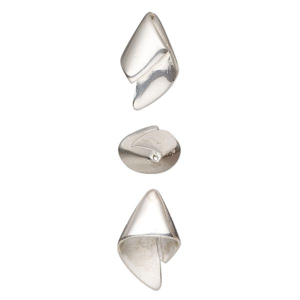 Bead cap, Amoracast®, sterling silver, 14x9mm fortune right, fits 4-6mm bead, for use with 25-32 gauge wire. Sold individually. image number 0