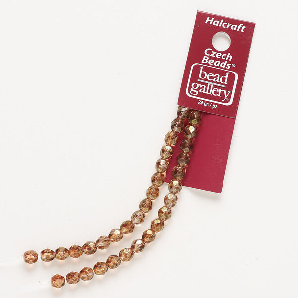 Bead, Czech fire-polished glass, translucent brown and clear, 6mm faceted round. Sold per 8-inch strand, approximately 30 beads. image number 0