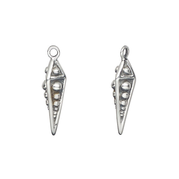 Drop, antiqued sterling silver, 19 x 5.5mm beaded point. Sold individually. image number 0