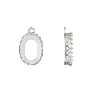 Drop, sterling silver, 15.5x11.5mm oval with filigree edge and open back with 14x10mm oval cabochon bezel setting. Sold individually.