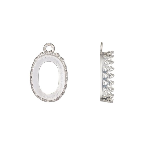 Drop, sterling silver, 15.5x11.5mm oval with filigree edge and open back with 14x10mm oval cabochon bezel setting. Sold individually. image number 0
