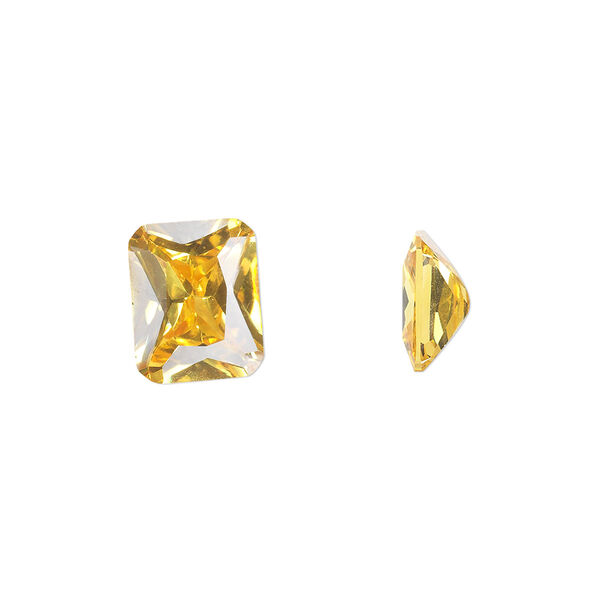 Gem, cubic zirconia, topaz gold, 10x8mm faceted emerald-cut, Mohs hardness 8-1/2. Sold individually. image number 0