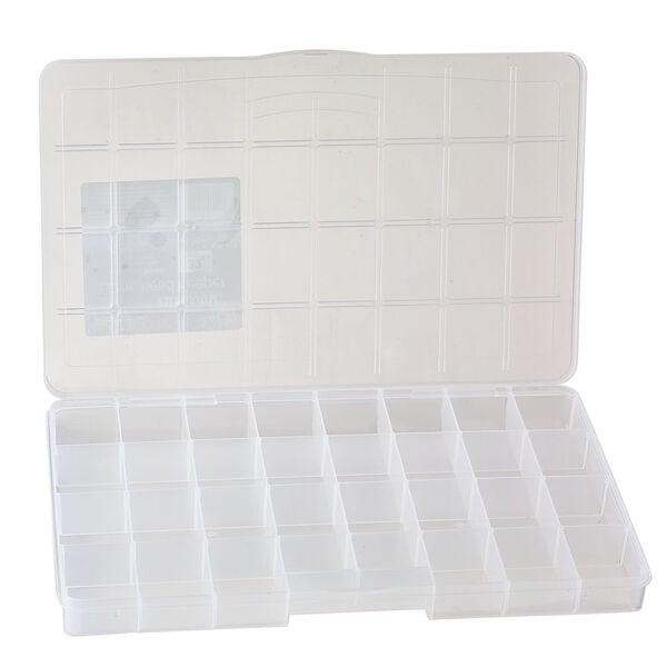 Organizer box, The Beadery®, 1pkg1, plastic, clear, 13-3/4 x 8-1/2 x 8-1/3 inches with 32 fixed compartments (2176). image number 2