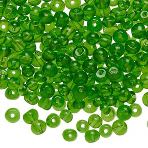 Bead, glass, green, 4mm round. Sold per 1-ounce pkg, approximately 350 beads.