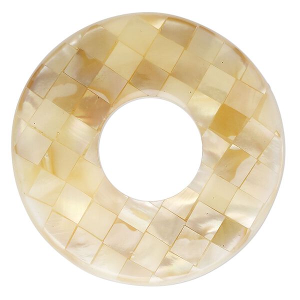 Focal, black lip shell / gold lip shell / mother-of-pearl shell (assembled), 40mm single-sided donut, Mohs hardness 3-1/2. Sold individually. image number 0