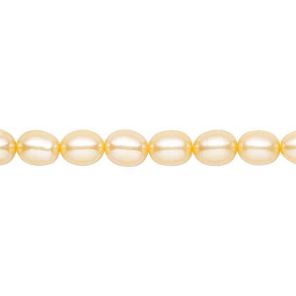 Pearl, cultured freshwater (dyed), apricot, 5x3mm-6x3mm rice with 0.4-0.6mm hole, D grade, Mohs hardness 2-1/2 to 4. Sold per 15-inch strand. image number 0