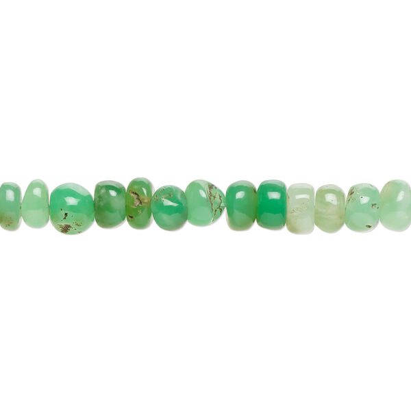 Bead, chrysoprase (natural), light to dark, 5x3mm-6x4mm hand-cut rondelle with 0.4-1.4mm hole, B grade, Mohs hardness 6-1/2 to 7. Sold per 8-inch strand, approximately 60 beads. image number 0