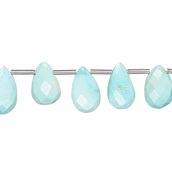 Bead, Imperial Crown turquoise (natural), 10x7mm-13x9mm hand-cut top-drilled faceted puffed teardrop, C+ grade, Mohs hardness 5 to 6. Sold per pkg of 18. image number 0