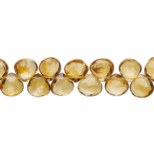 Golden citrine 1pkg1, hand-cut top-drilled faceted puffed teardrop bead B grade, 8 inch 6-7mm image number 0