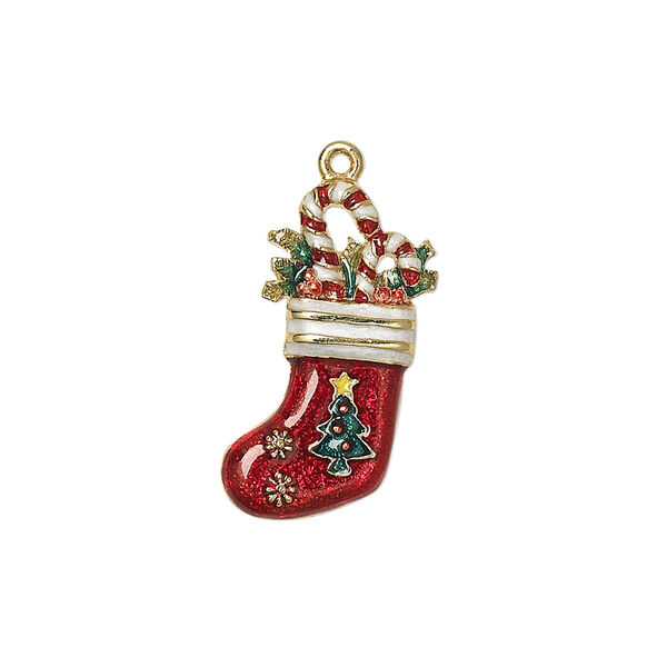 Charm, enamel and gold-finished "pewter" (zinc-based alloy), multicolored, 23x14mm single-sided stocking. Sold individually. image number 0