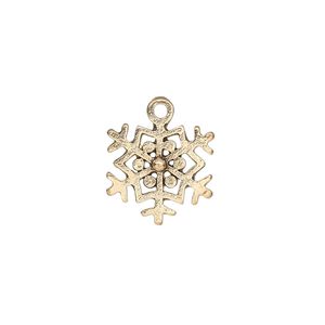 Charm, antique gold-finished "pewter" (zinc-based alloy), 15x14mm single-sided snowflake. Sold per pkg of 20.