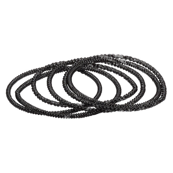 Bracelet, stretch, painted steel, black, 3mm twisted coil, 7 inches. Sold per pkg of 6. image number 0