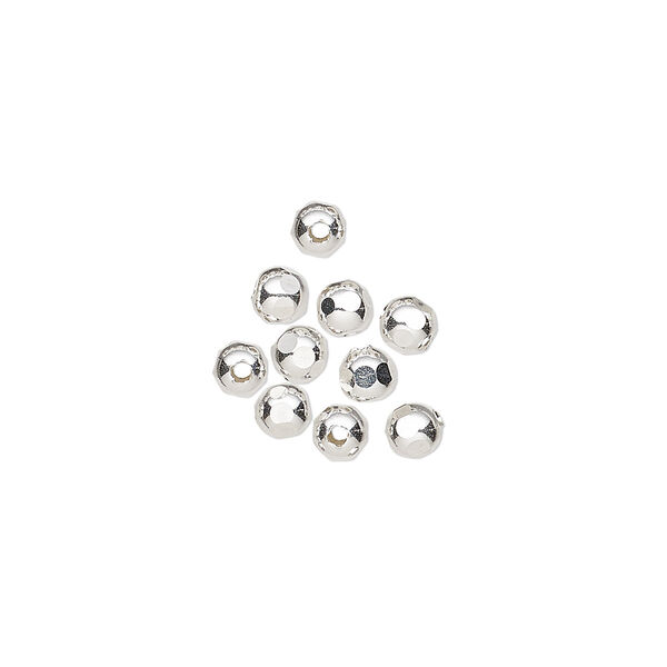 Bead, sterling silver, 4mm hexagon. Sold per pkg of 10. image number 0
