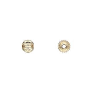 Bead, 14Kt gold-filled, 6mm corrugated round. Sold per pkg of 10.