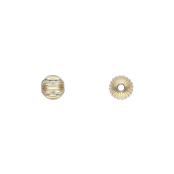 Bead, 14Kt gold-filled, 6mm corrugated round. Sold per pkg of 10. image number 0
