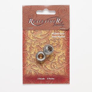 Bead, lampworked glass and silver-finished steel grommets, clear and black with silver-colored foil, 16x10mm-17x12mm rondelle with 7.5mm hole. Sold per pkg of 2.