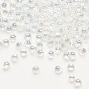 Seed bead, Miyuki, glass, pkg/250g, 4x3.4mm fringe, translucent rainbow clear (DP-250).