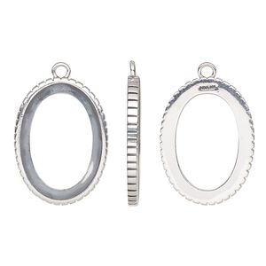 Drop, antiqued sterling silver, 28x20.5mm oval with 25x18mm oval setting and textured design with open back. Sold individually.