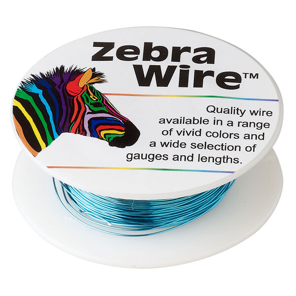 Wire, Zebra Wire™, color-coated copper, turquoise blue, round, 26 gauge. Sold per 30-yard spool. image number 0