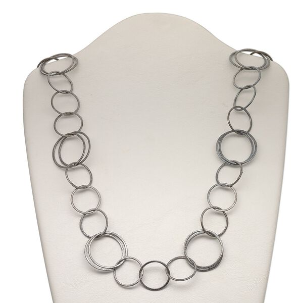 Chain, gunmetal-plated copper, 24mm brushed round and 31mm brushed double round, 36 inches with S-hook clasp. Sold individually. image number 0