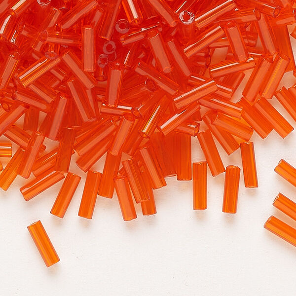 Bead, Preciosa Ornela Czech glass, bugle bead, pkg/50g, 1/4 inch, transparent dark orange, (90030). image number 0