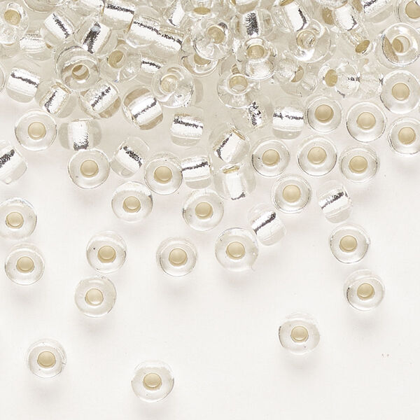 Seed bead, Miyuki, glass, pkg/250g, #6 rocaille, transparent silver-lined crystal clear, (RR-1). image number 0