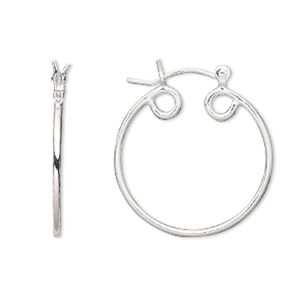 Earring hoop 1pkg2 sterling silver, 23mm round / latch-back / 2 closed loop, 1 pair