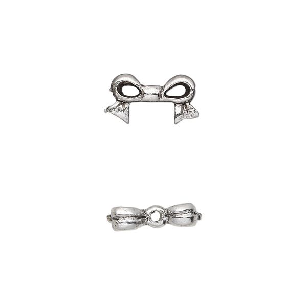 Bead, antique silver-plated pewter (tin-based alloy), 13x7mm bow, fits 6mm cube bead. Sold per pkg of 4. image number 0