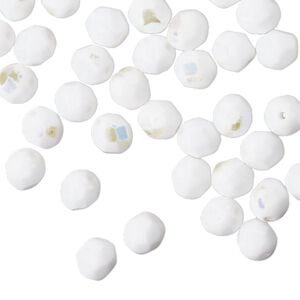 Bead 1pkg60 Czech fire-polished glass, opaque white AB, 6mm faceted round.
