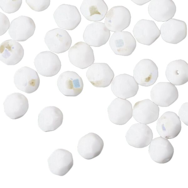 Bead 1pkg60 Czech fire-polished glass, opaque white AB, 6mm faceted round. image number 0