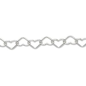 Chain 1pkg1 sterling silver cable, 5mm heart, 5 foot unfinished