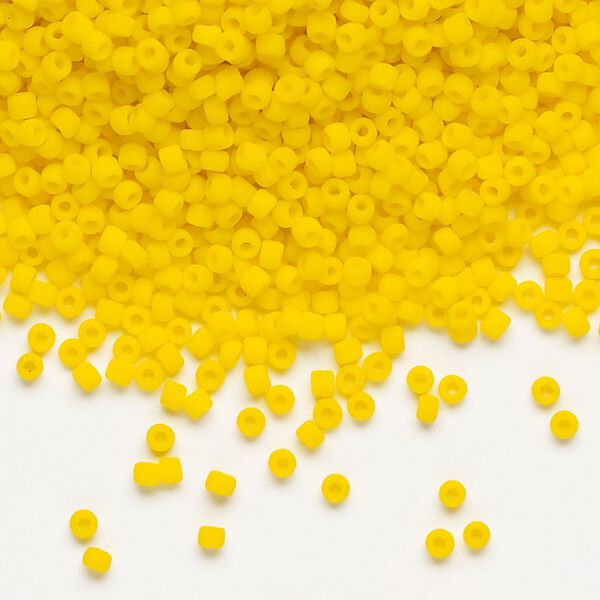Seed bead, Dyna-Mites™, glass, pkg/1/2kg, #11 round, opaque matte dark yellow, (732MA 11/0 RR). image number 0