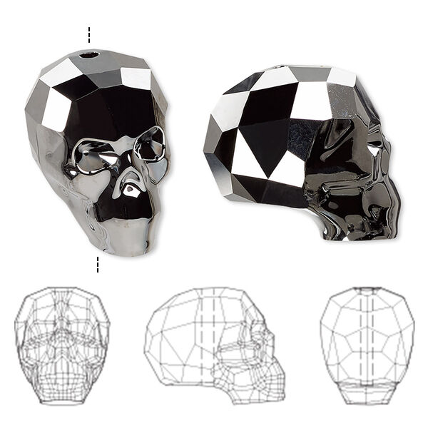 Bead 1pk crystal silver night 2X, Crystal Passions® 19x18mm skull 5750 image number 0