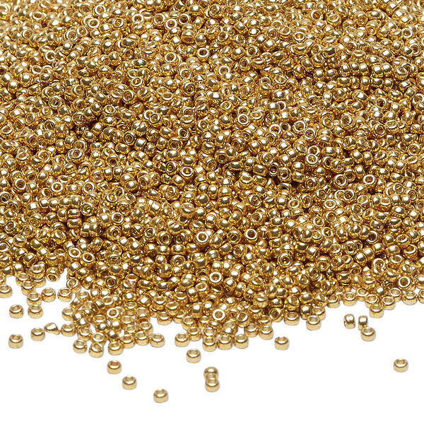 Seed bead, Miyuki, glass, pkg/35g, #15 rocaille, Duracoat® opaque galvanized gold, (RR-4202). image number 0
