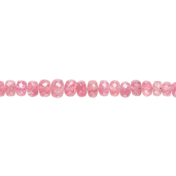 Bead, pink spinel (natural), 2x1mm-5x3mm hand-cut faceted rondelle with 0.4-1.4mm hole, B- grade, Mohs hardness 8. Sold per 7-inch strand. image number 0