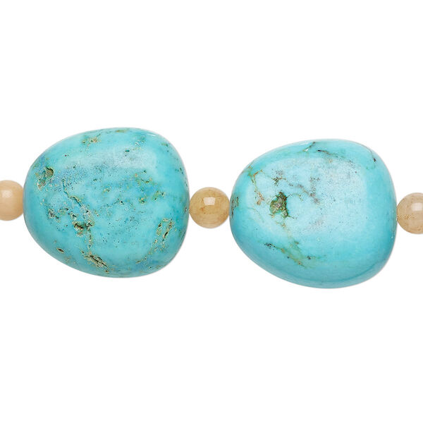 Bead mix, "turquoise" (imitation) resin and multi-gemstone (natural), blue and blue-green, 5-6mm round / 6x3mm-7x4mm rondelle / large flat nugget. Sold per pkg of 7. image number 0