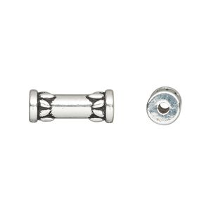 Bead, TierraCast®, "Soulful Spirit" collection, antique silver-plated pewter (tin-based alloy), 15x6mm tube with lotus design. Sold per pkg of 20.
