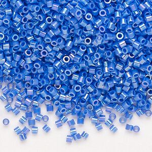 Seed bead, Delica®, glass, pkg/7.5g, #15 round, opaque rainbow cyan blue (DBS-1578).
