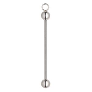 Drop pin, stainless steel, 2 inches with 6mm ball and twist-off head, 37.5mm beadable length, fits beads with 1.7mm hole. Sold per pkg of 4.